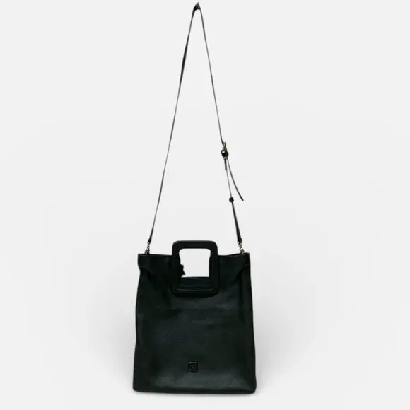 TMRW Studio Antonio Black Leather Tote Bag Square Handle Minimalist - Picture 5 of 8